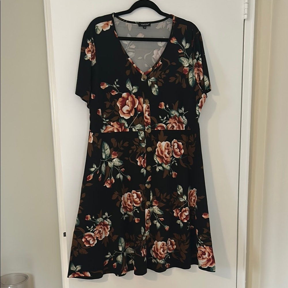 Amazon Blue and Pink Midi Sundress with Flutter Sleeves and V-Neck
